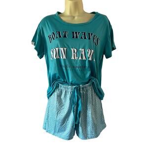 Simply Southern Blue and White Print Knit Short Pajamas Woman Size Small Comfy